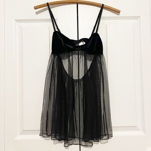 Victorias Secret Black Velvet Babydoll Lingerie Top Dress Size Small Sheer Sexy